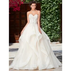 Kitty Chen Aletta Ruffle Ball Gown Bridal Wedding Dress Off White Beaded Corset